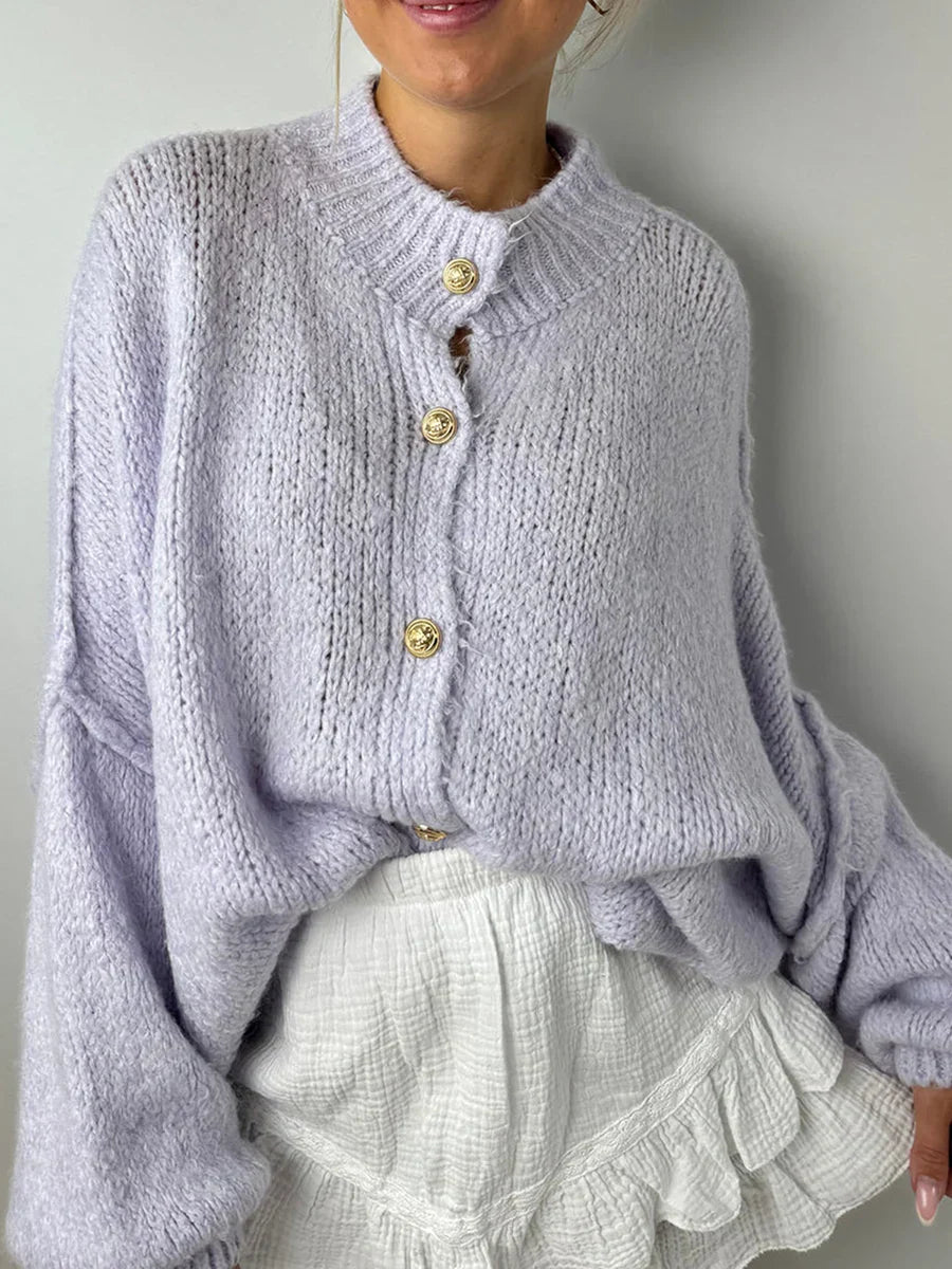 Lantern Sleeve Stand Collar Cardigan