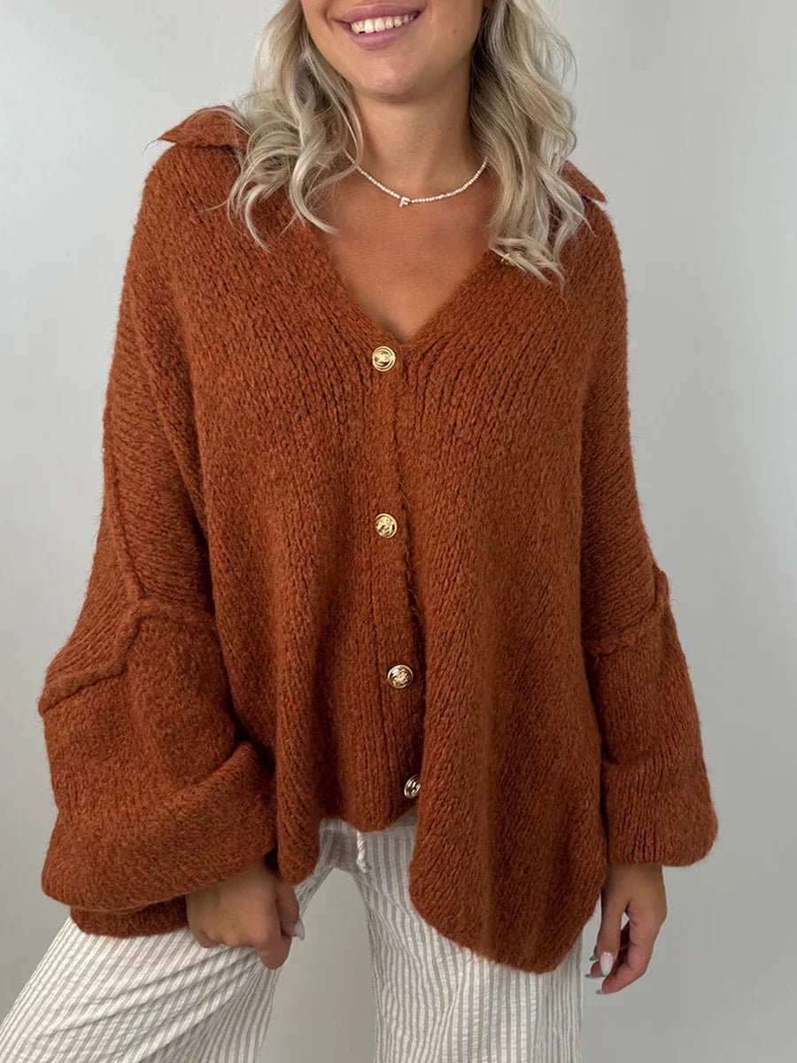 Lantern Sleeve Stand Collar Cardigan