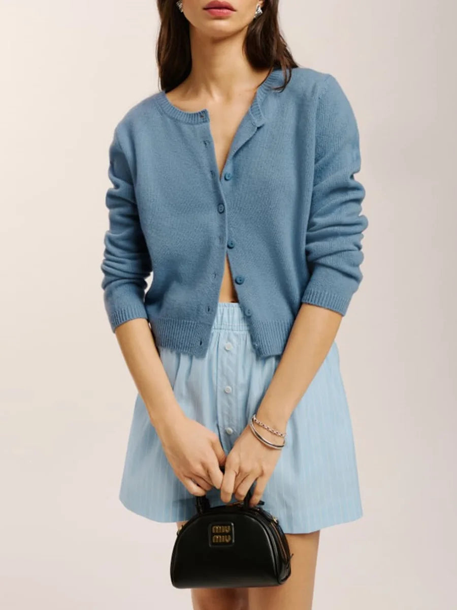 Button-Down Solid Long Sleeve Casual Soft Knit Cardigan