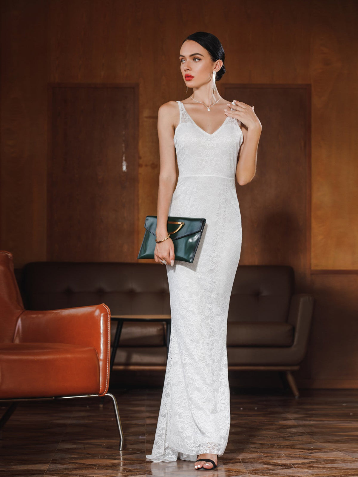 KittenAlarm - Women Lace Halter V Neck Sexy Evening Party Dress
