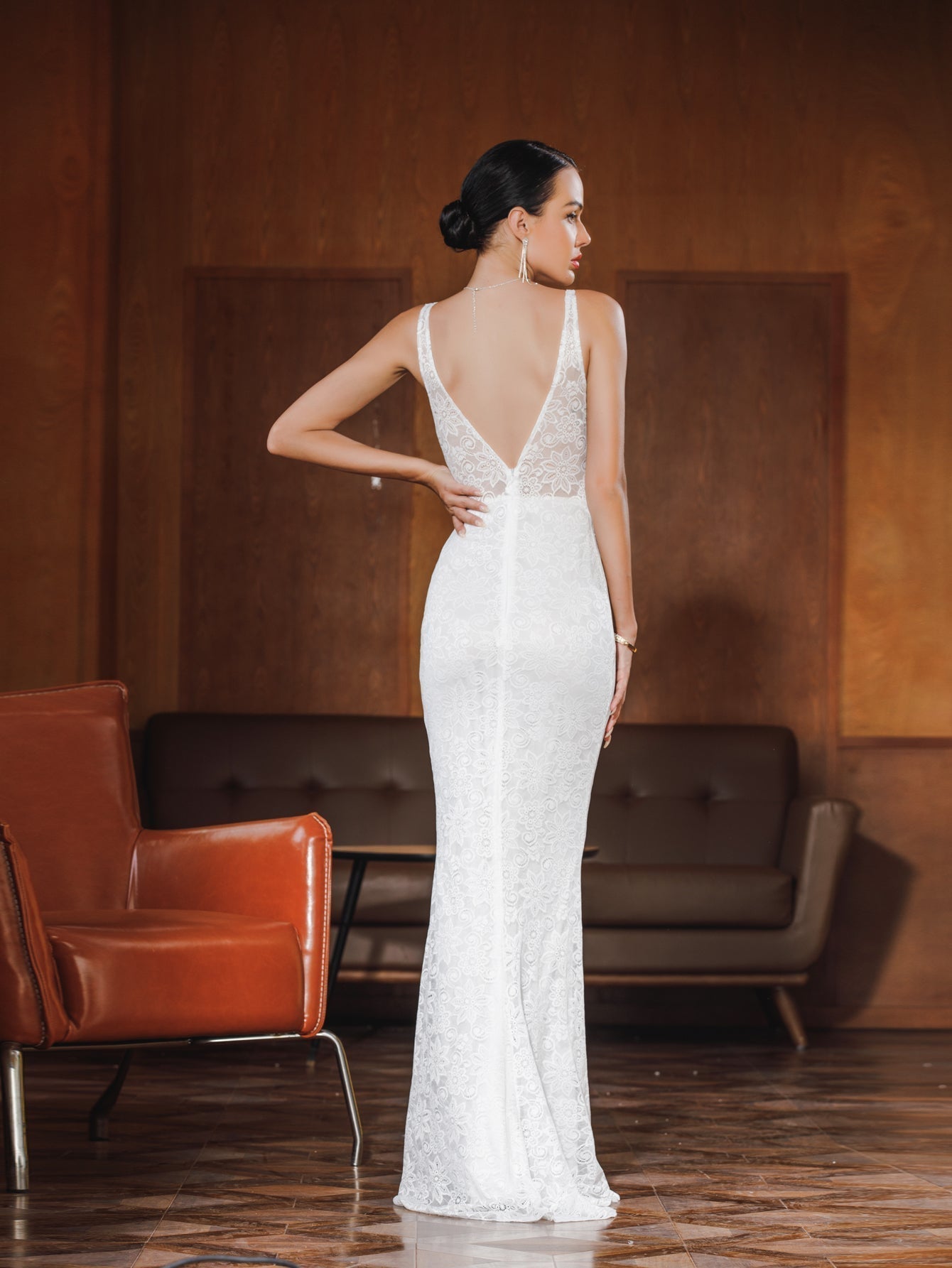 Women Lace Halter V Neck Sexy Evening Party Dress - Fashionpara