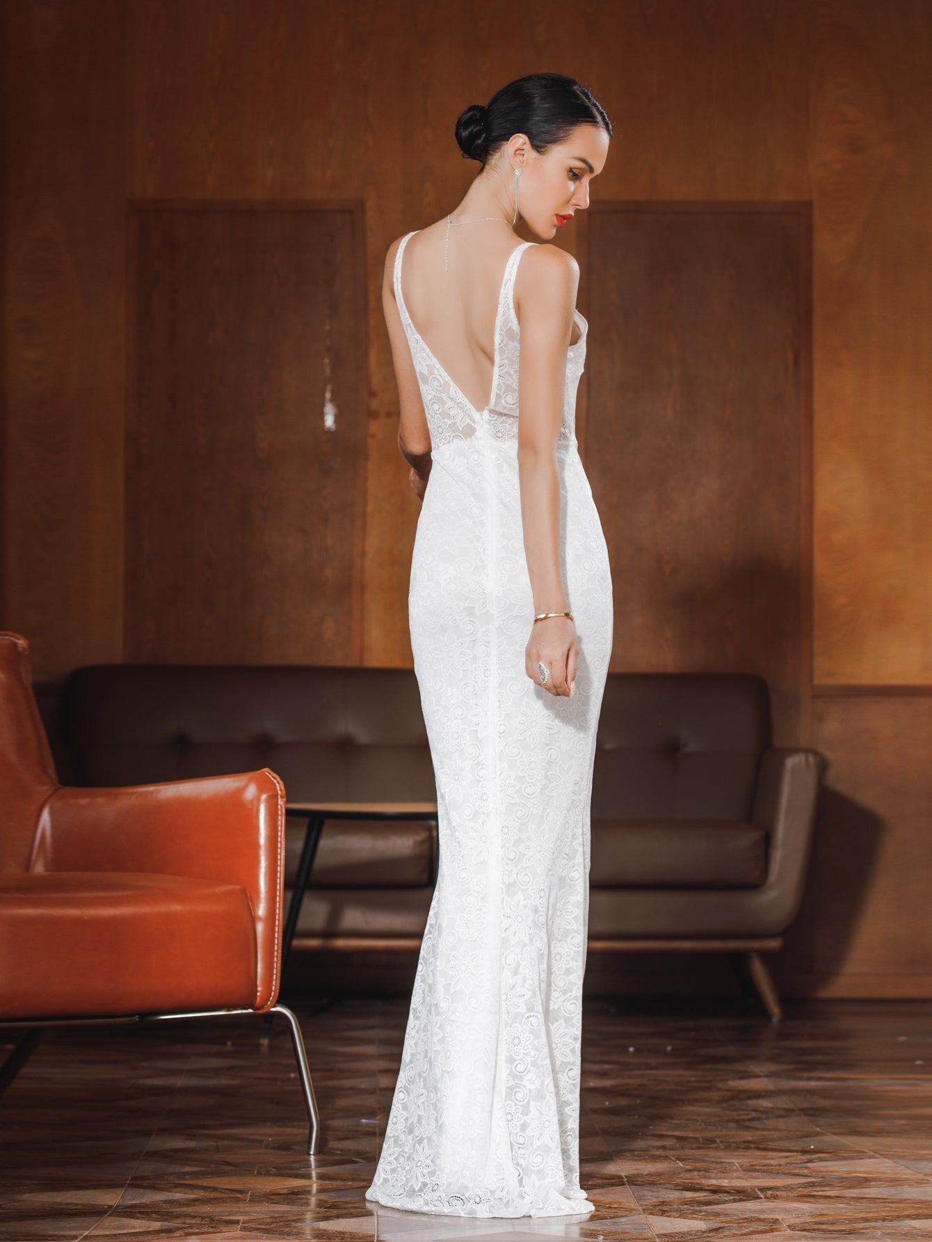 Women Lace Halter V Neck Sexy Evening Party Dress - Fashionpara