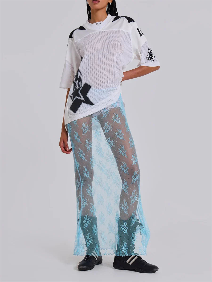 Lace Sheer Maxi Split Sexy See Through Cover Up Beach Skirt - Fashionpara