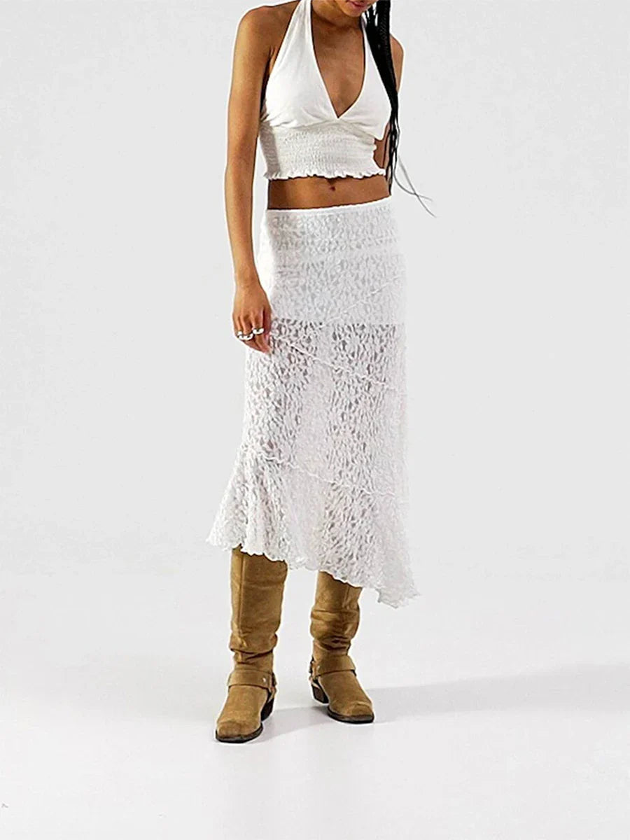 Lace Patchwork Low Waist Summer Long Skirt Casual Skirt