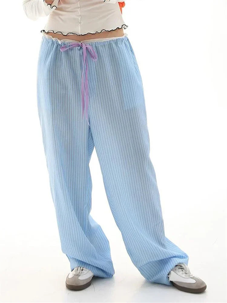 Stripe Drawstring Wide Leg Casual Sweatpant Pant
