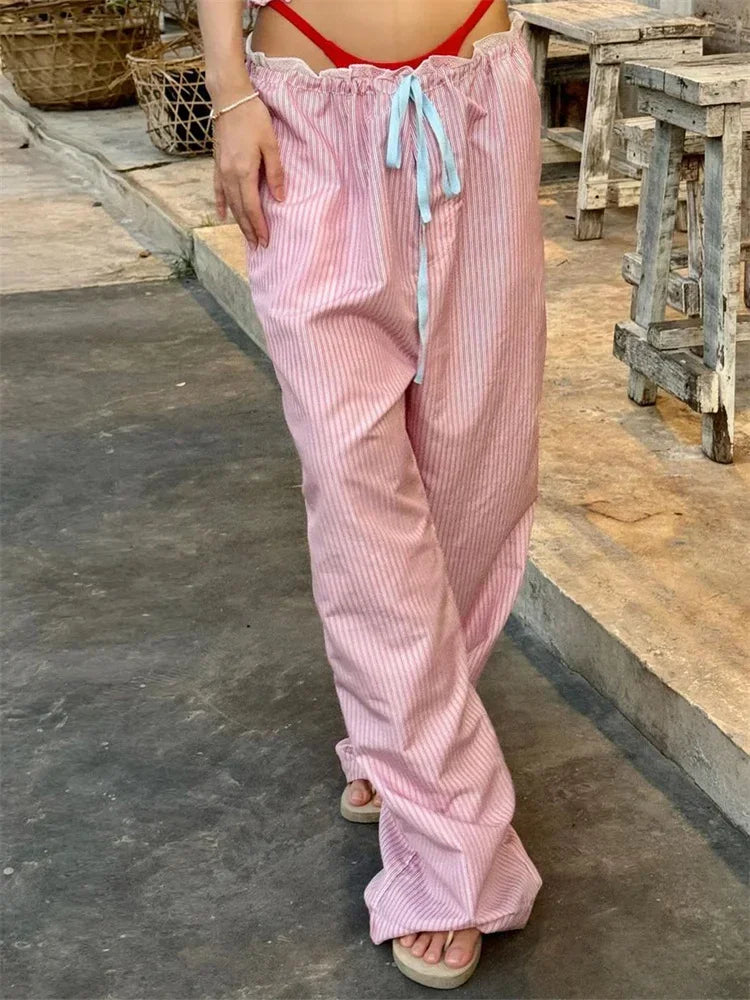 Stripe Drawstring Wide Leg Casual Sweatpant Pant