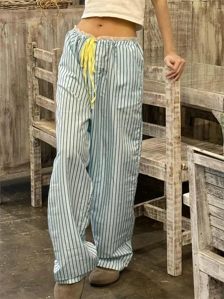 Stripe Drawstring Wide Leg Casual Sweatpant Pant