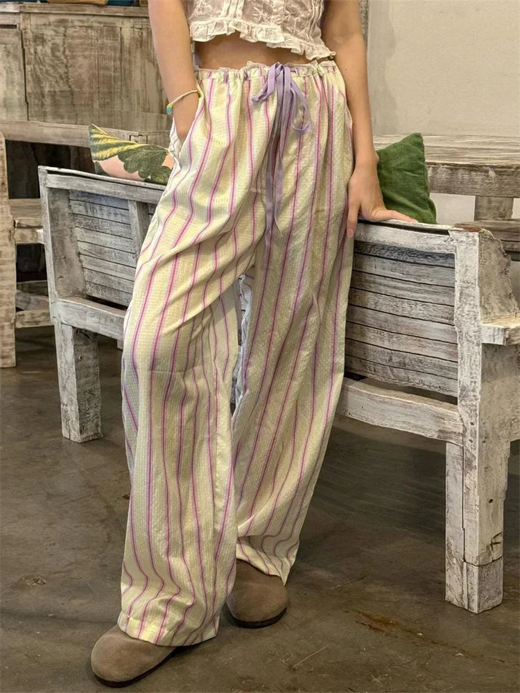 Stripe Drawstring Wide Leg Casual Sweatpant Pant