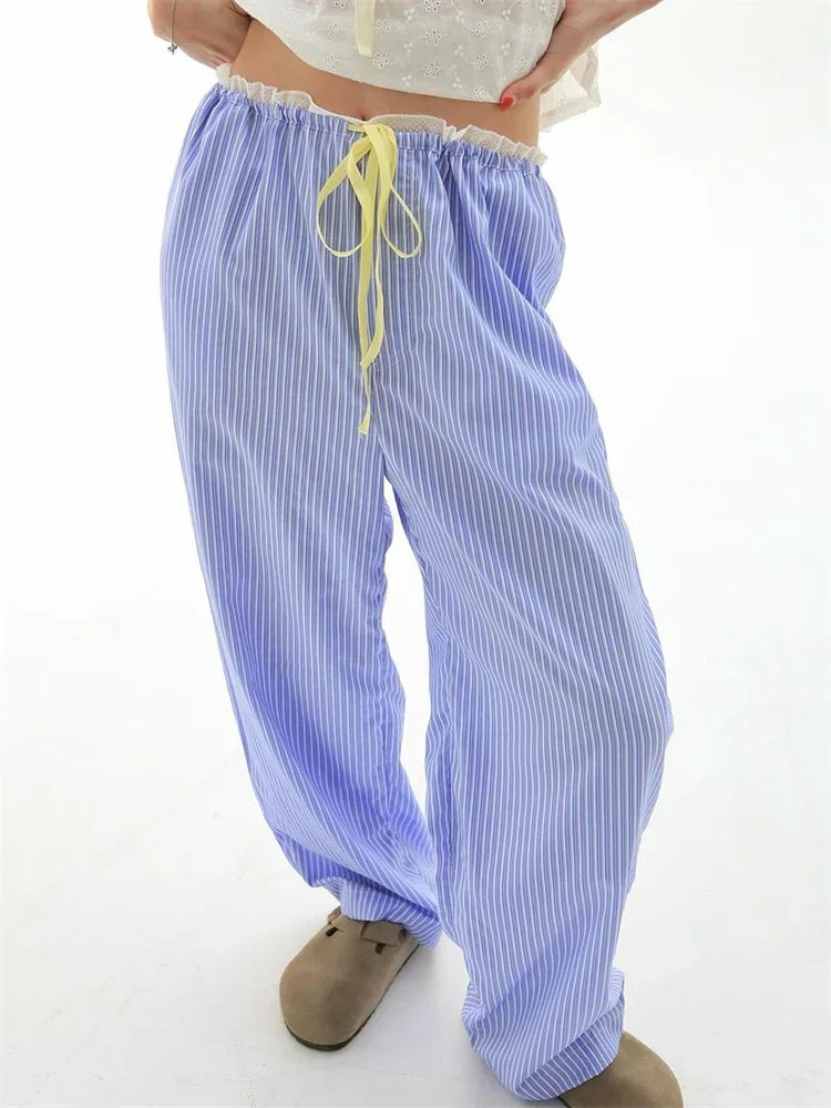 Stripe Drawstring Wide Leg Casual Sweatpant Pant