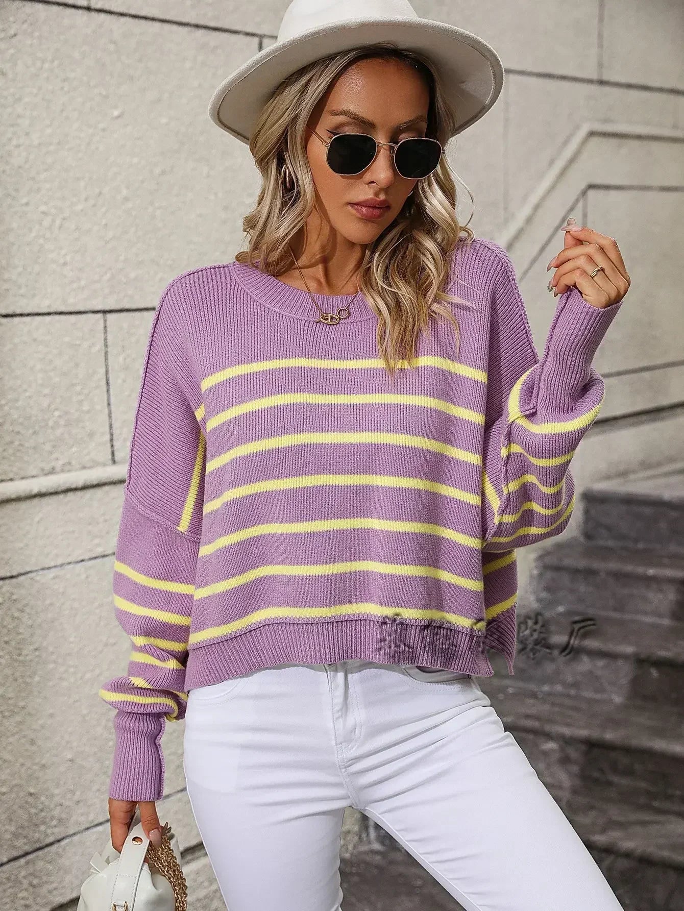 Loose Striped Crochet Sweet Sweater
