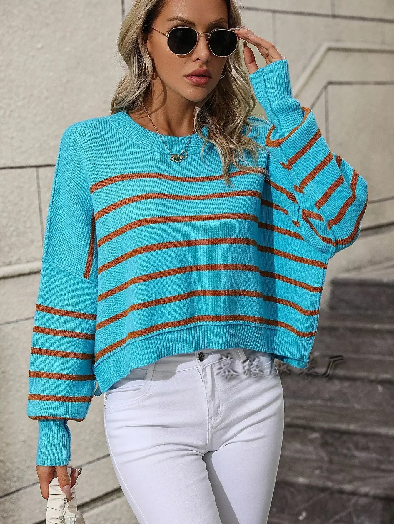 Loose Striped Crochet Sweet Sweater