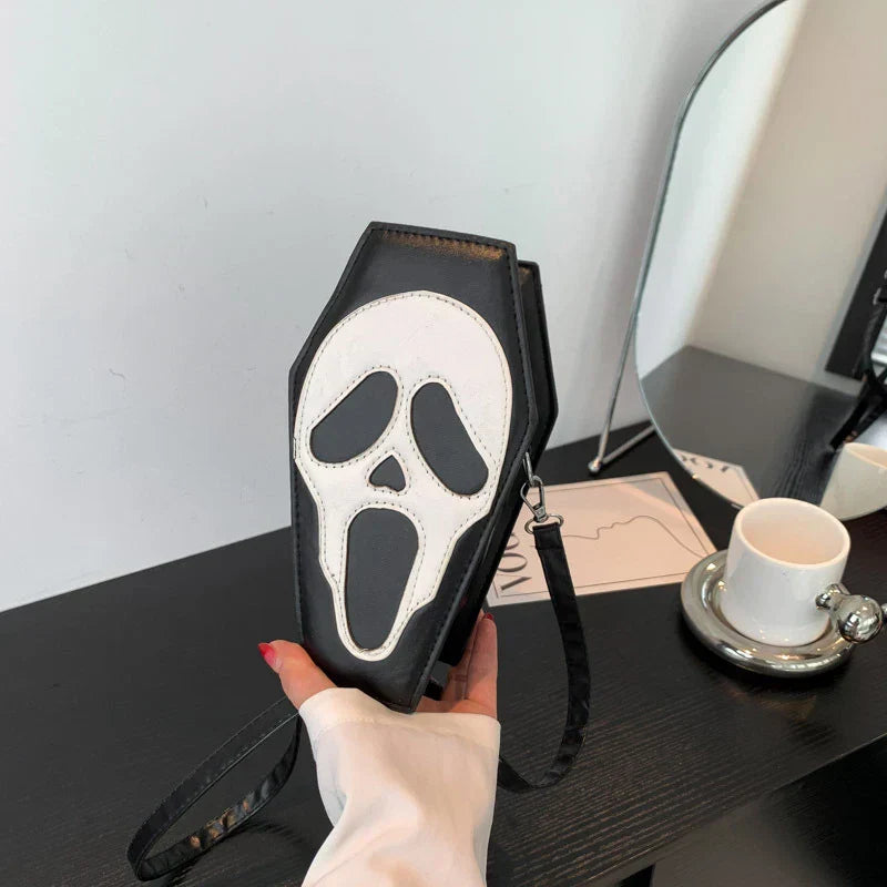 Women Gothic Pu Leather Coffin Shape Punk Style Long Wallet Portable Bag Black Halloween