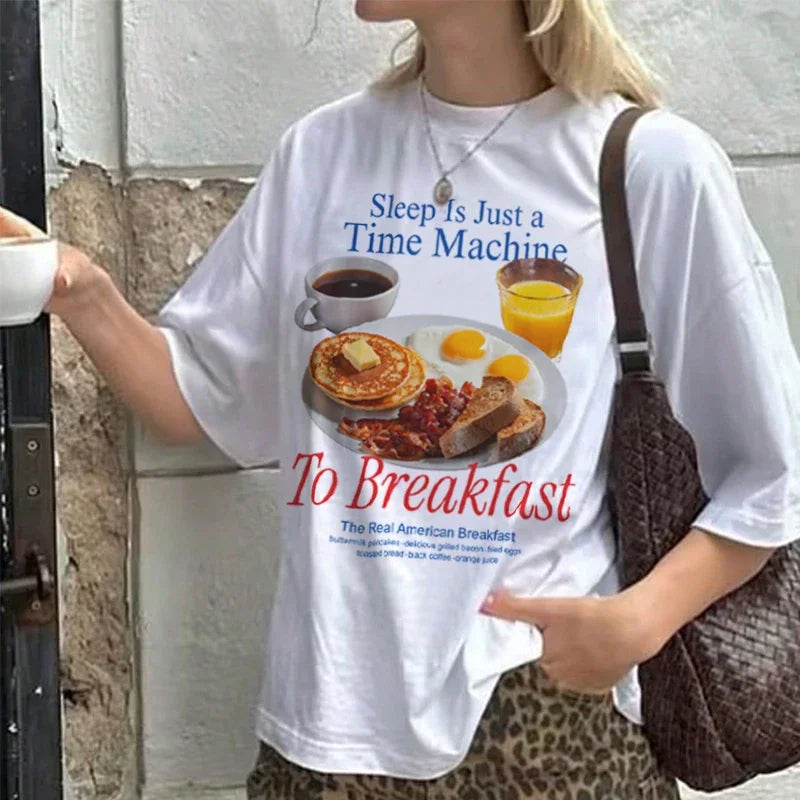 Breakfast Meme Oversized Graphic T-shirt - Fashionpara