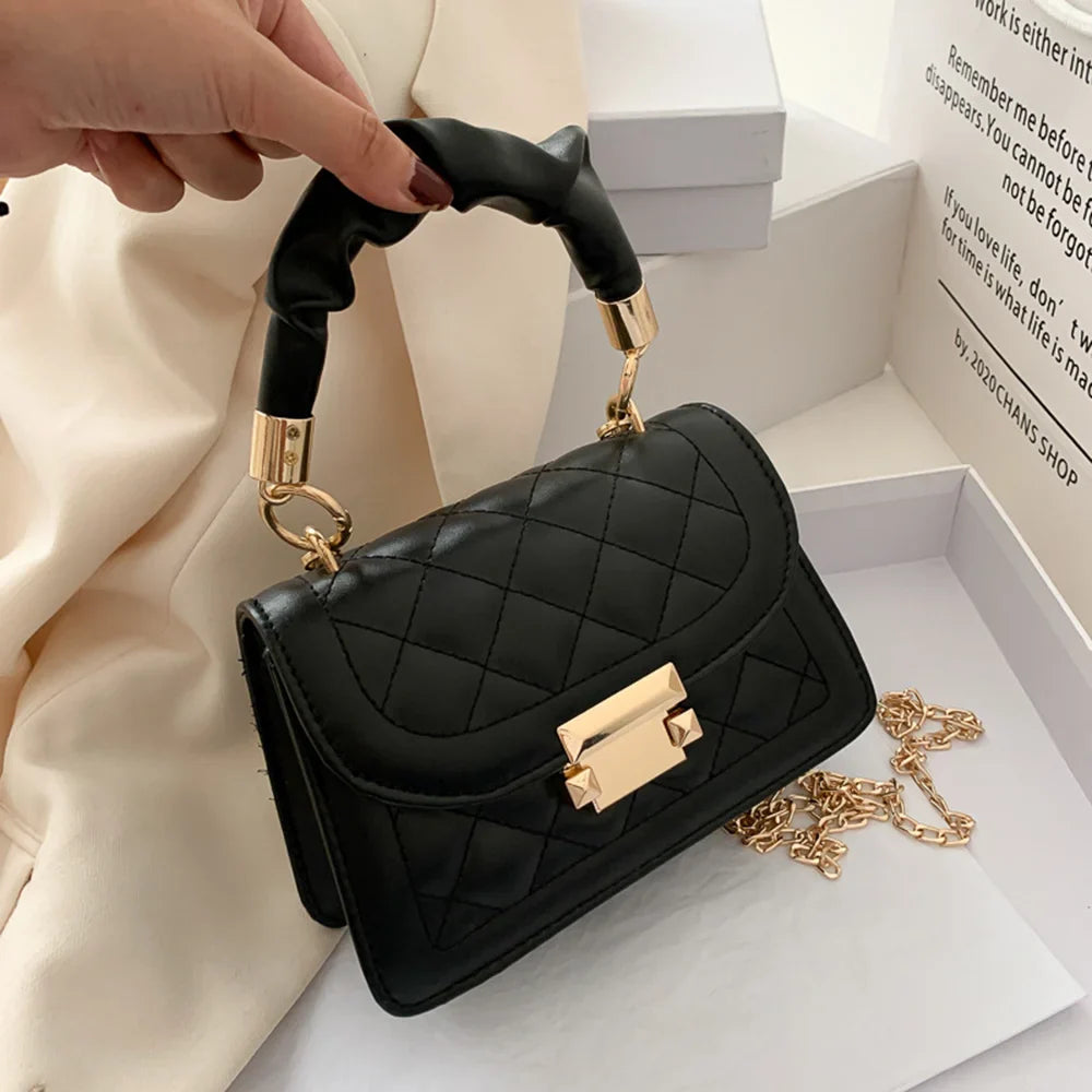 Women PU Leather Designer Crossbody Chain Handbag