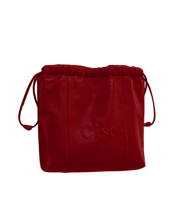 Large Drawstring Handbag Capacity Faux Satchel Leather Red