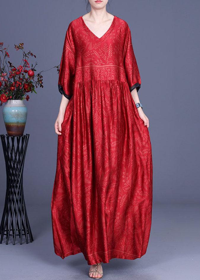 V-Neck Three Quarter Sleeve Contrast Cuff Empire Waist Maxi Dress