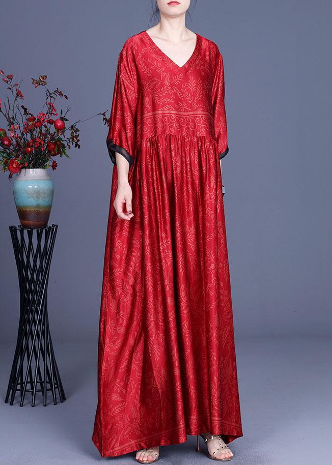 V-Neck Three Quarter Sleeve Contrast Cuff Empire Waist Maxi Dress - View 2