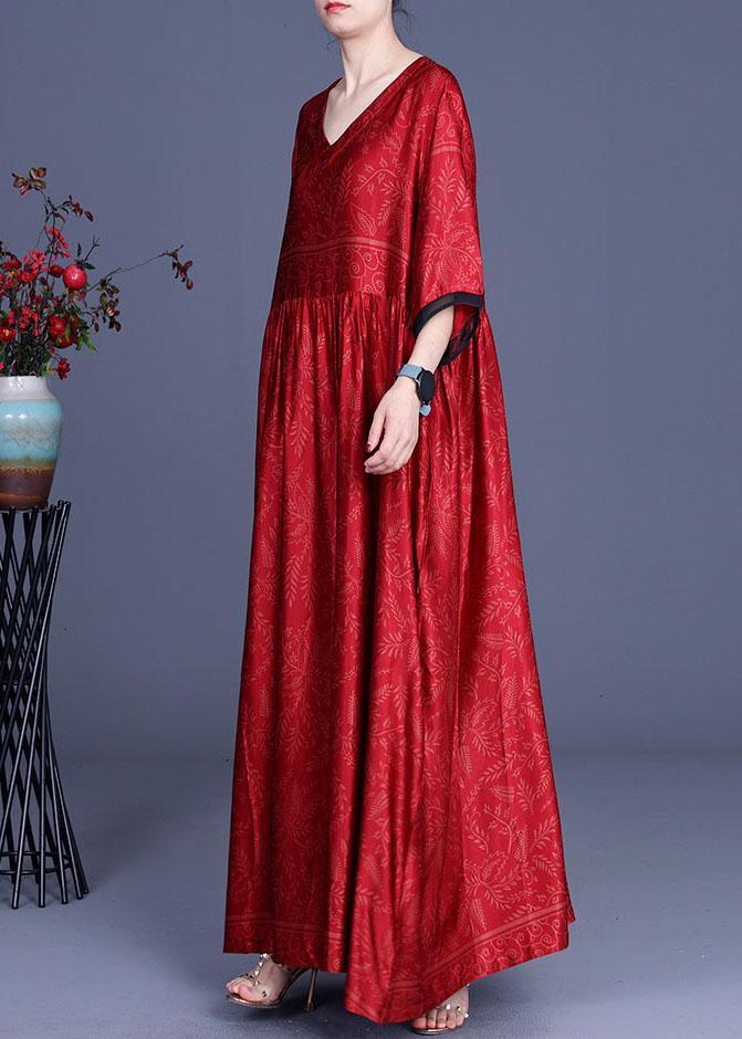 V-Neck Three Quarter Sleeve Contrast Cuff Empire Waist Maxi Dress - View 3