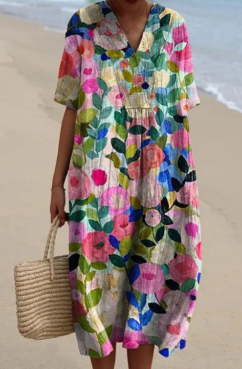 Retro Circle Print Boho Floral Dress