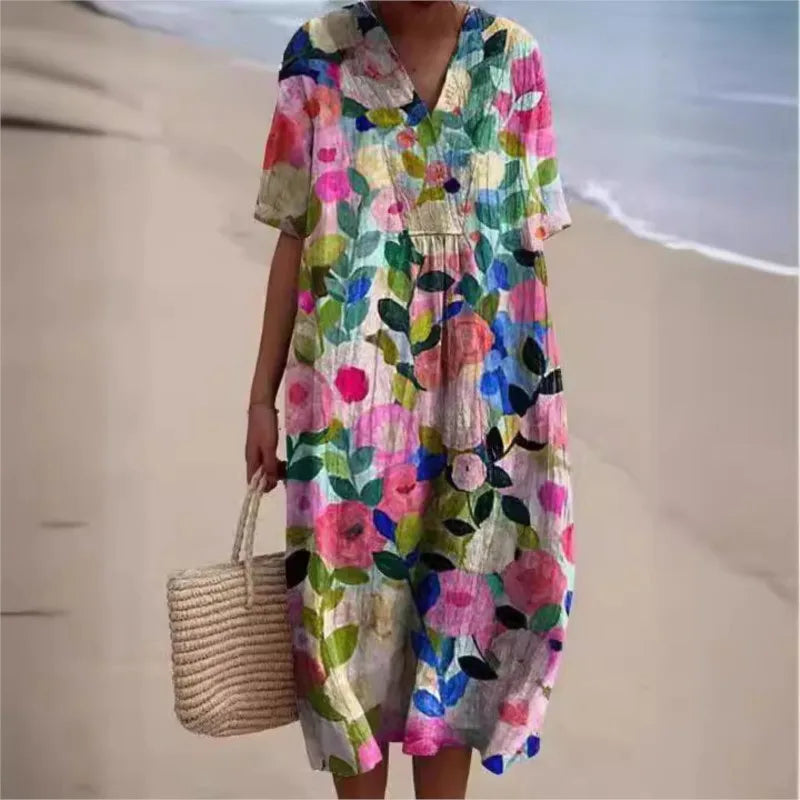 Retro Circle Print Boho Floral Dress