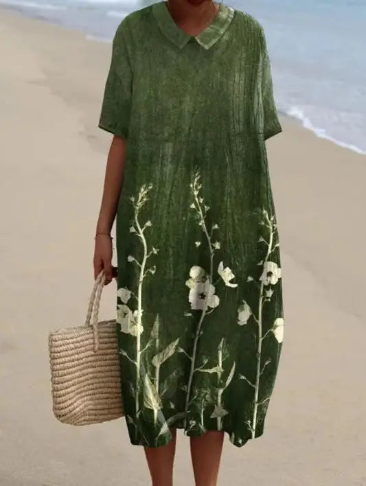 Retro Circle Print Boho Floral Dress