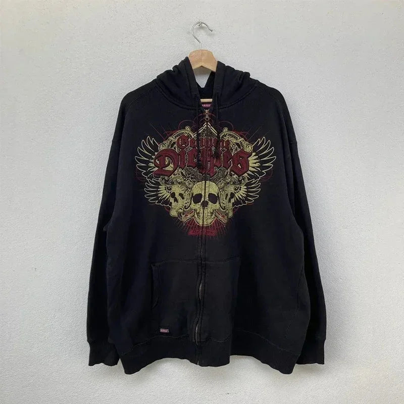 Skull Patchwork Zipper Hoodie