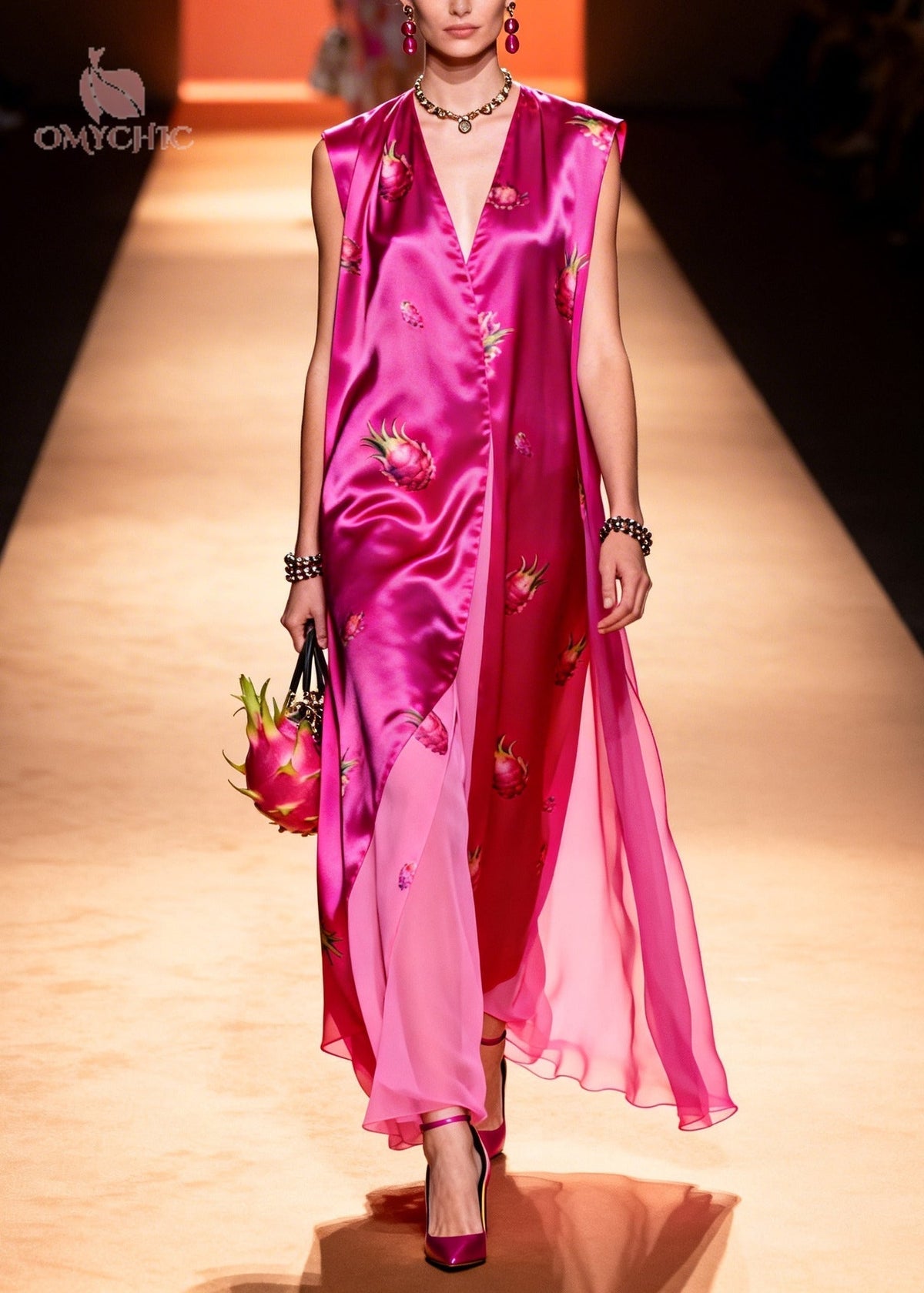 Women Rose Oversized Print Chiffon Maxi Dress Sleeveless