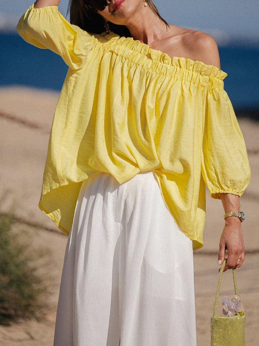 Ruffled Off-Shoulder Solid Fashion Blouse
