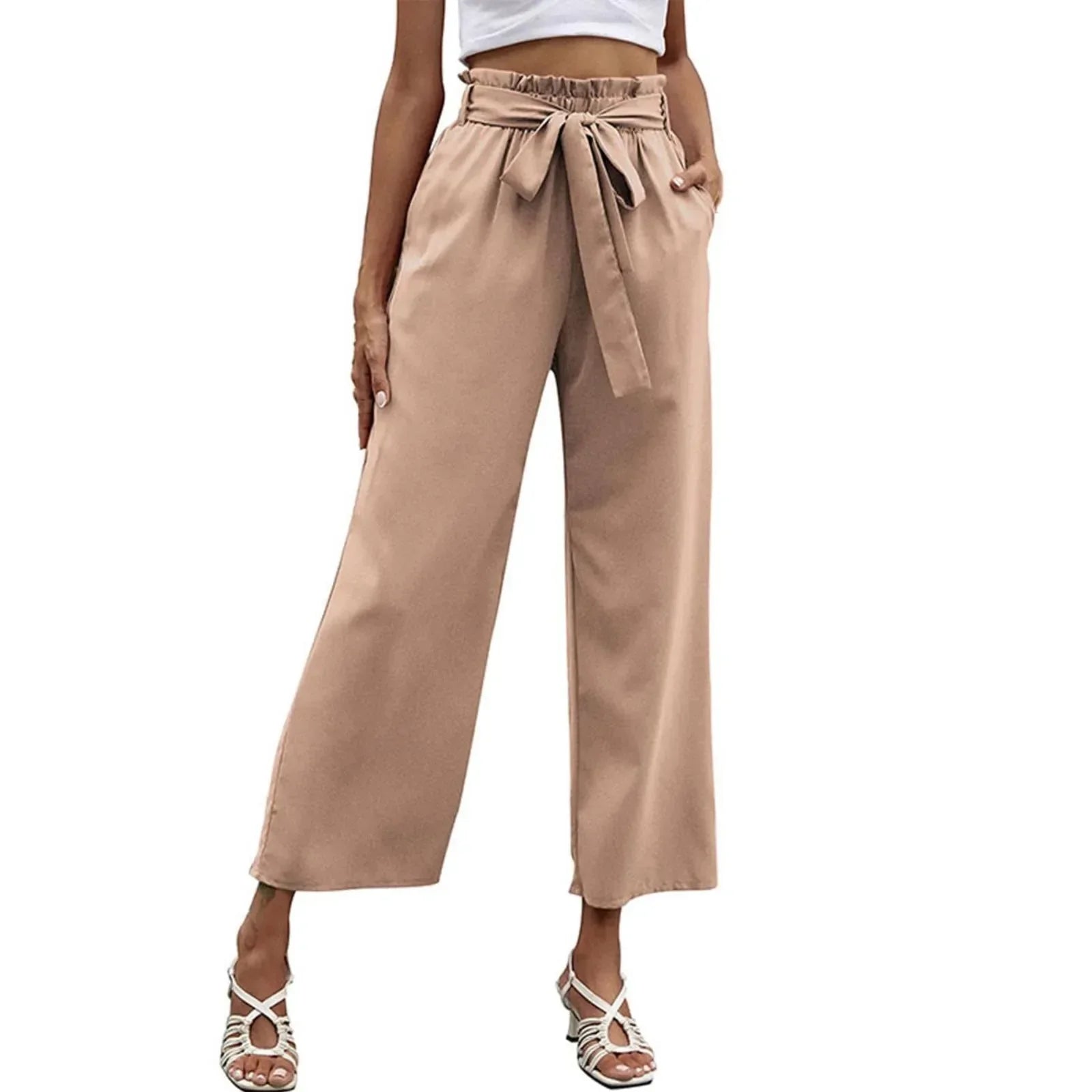 Bow Waistband Pleated Cotton Linen Pants