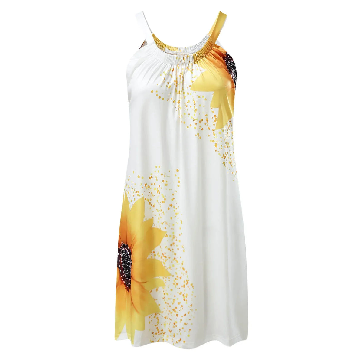 Sunflower Print U-Neck Spaghetti Strap Beach Mini Dress 2