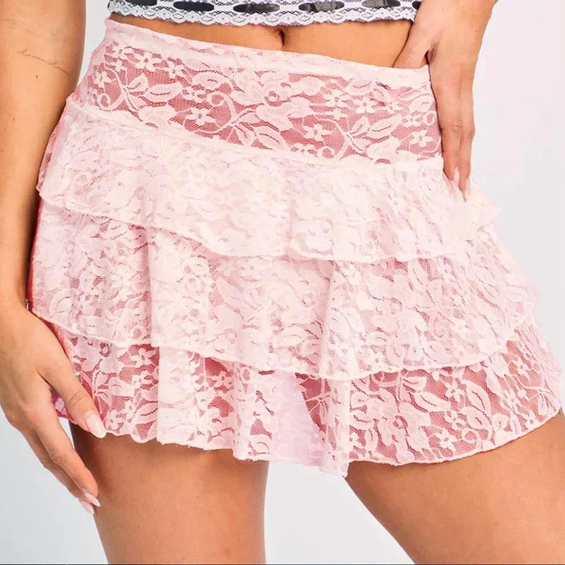 Multi-Layer Floral Tiered Skirt Pink / XS skirts-250223