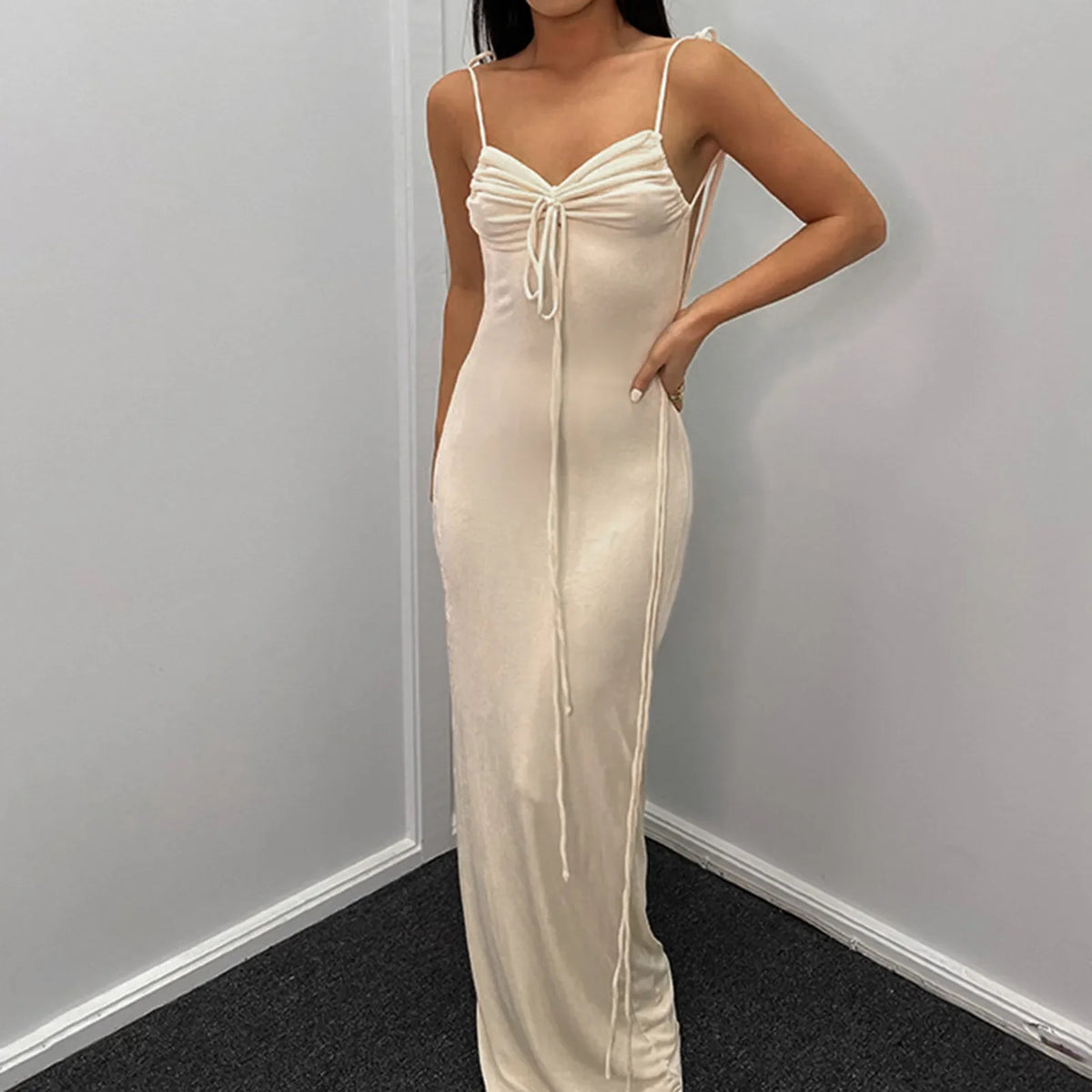 Halter-Neck Ruched Backless Bodycon Maxi Dress 5