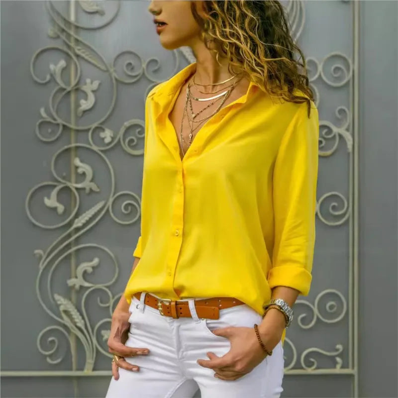 Casual Solid Color Long Sleeve Button Blouse