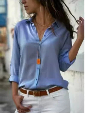 Casual Solid Color Long Sleeve Button Blouse