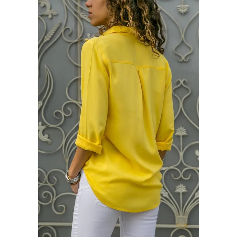 Casual Solid Color Long Sleeve Button Blouse