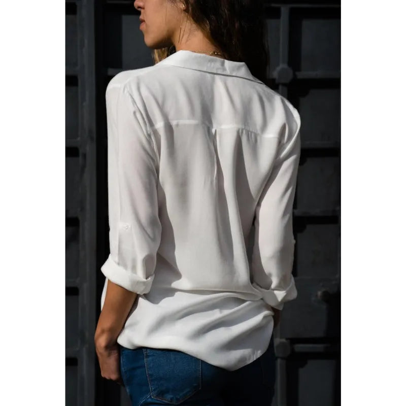 Casual Solid Color Long Sleeve Button Blouse