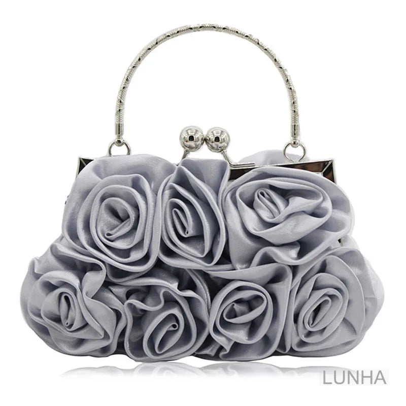 Silk Rose Flower Frame Dinner Clutch Bag