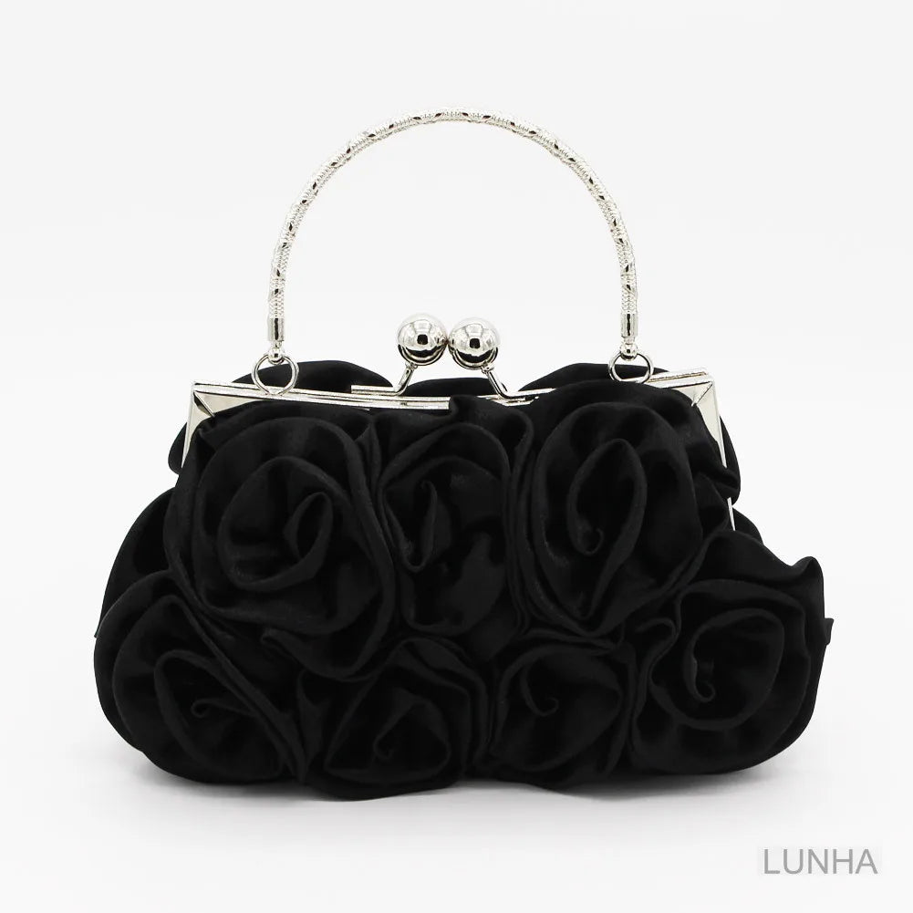 Silk Rose Flower Frame Dinner Clutch Bag