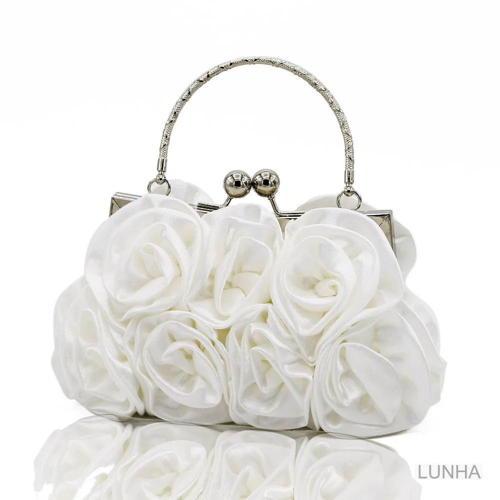 Silk Rose Flower Frame Dinner Clutch Bag
