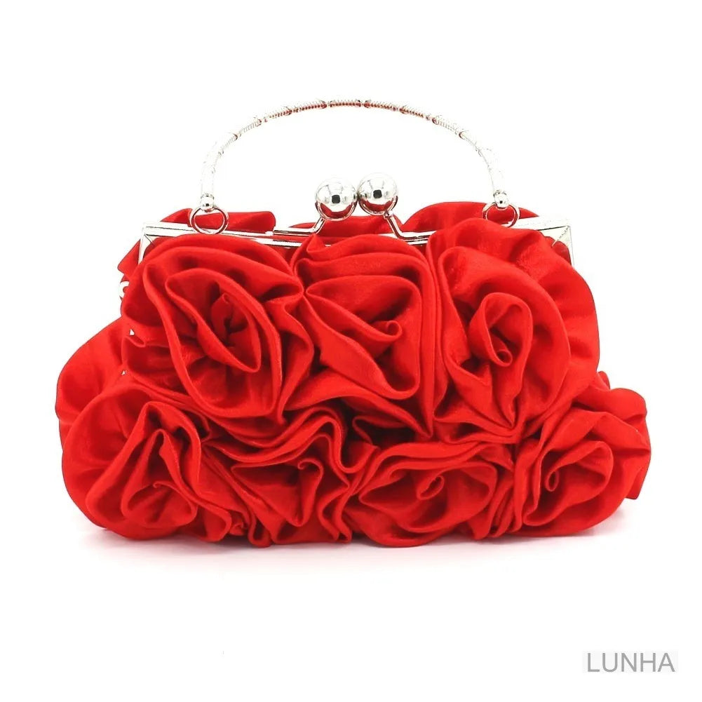 Silk Rose Flower Frame Dinner Clutch Bag
