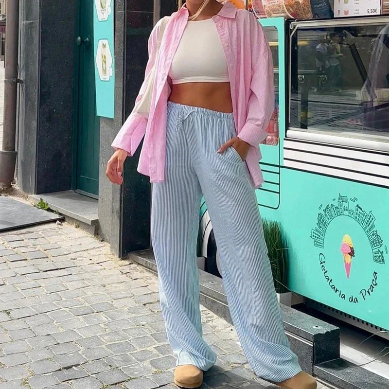 Striped Pajama Casual Elastic Waist Pant