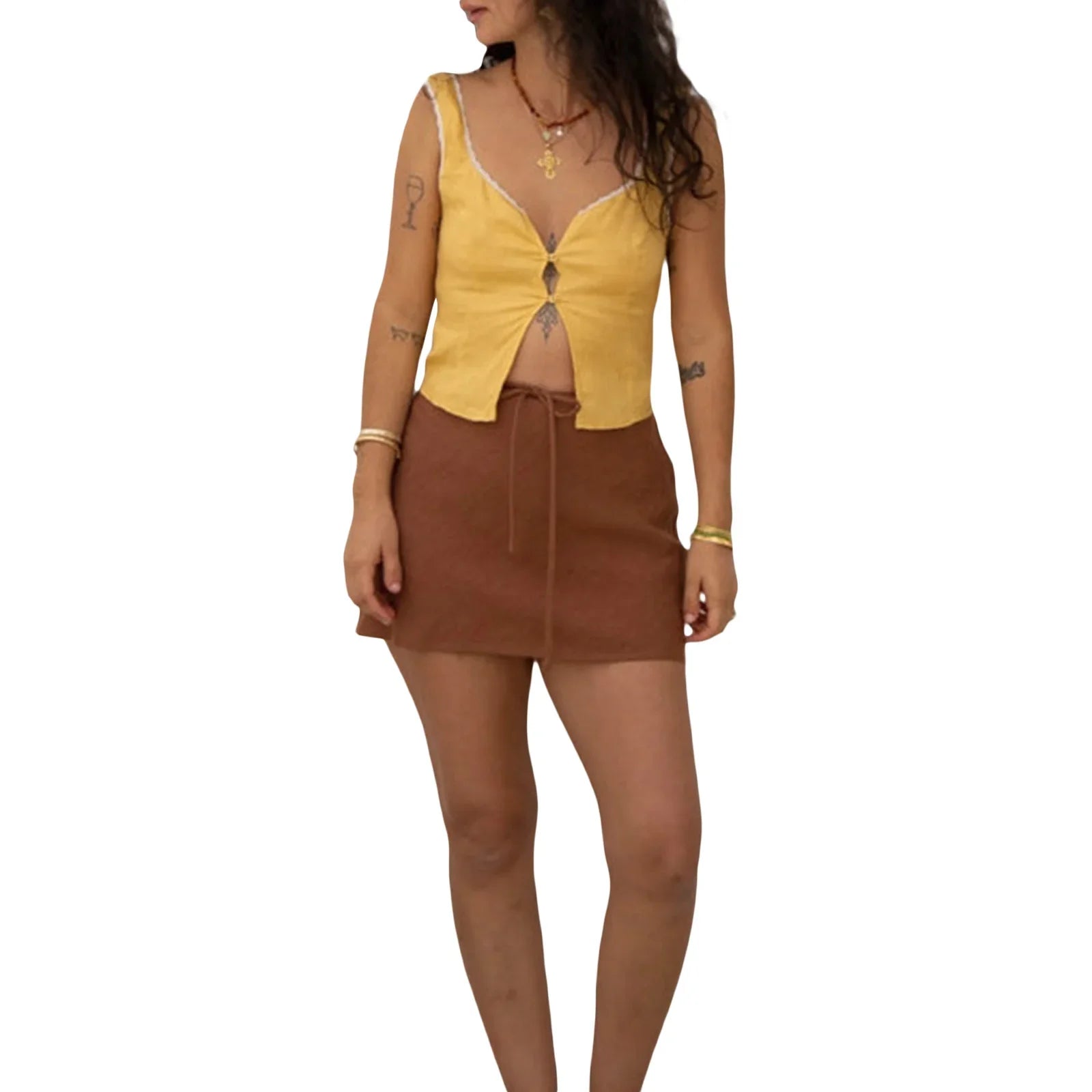 Lace-Up Floral Patch Crop Top