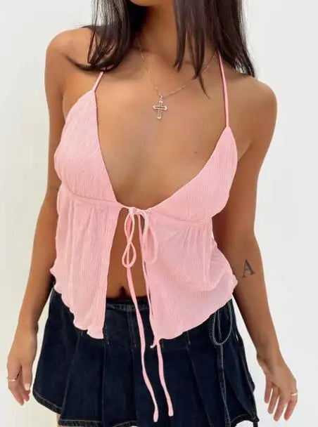Solid Bandage Backless Crop Top