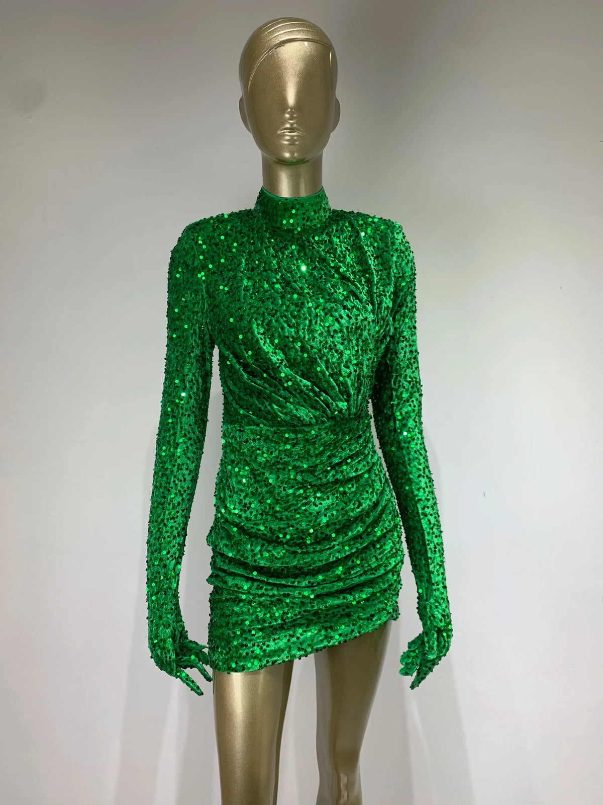 Sequin High Neck Long Sleeve Bodycon Mini Dress