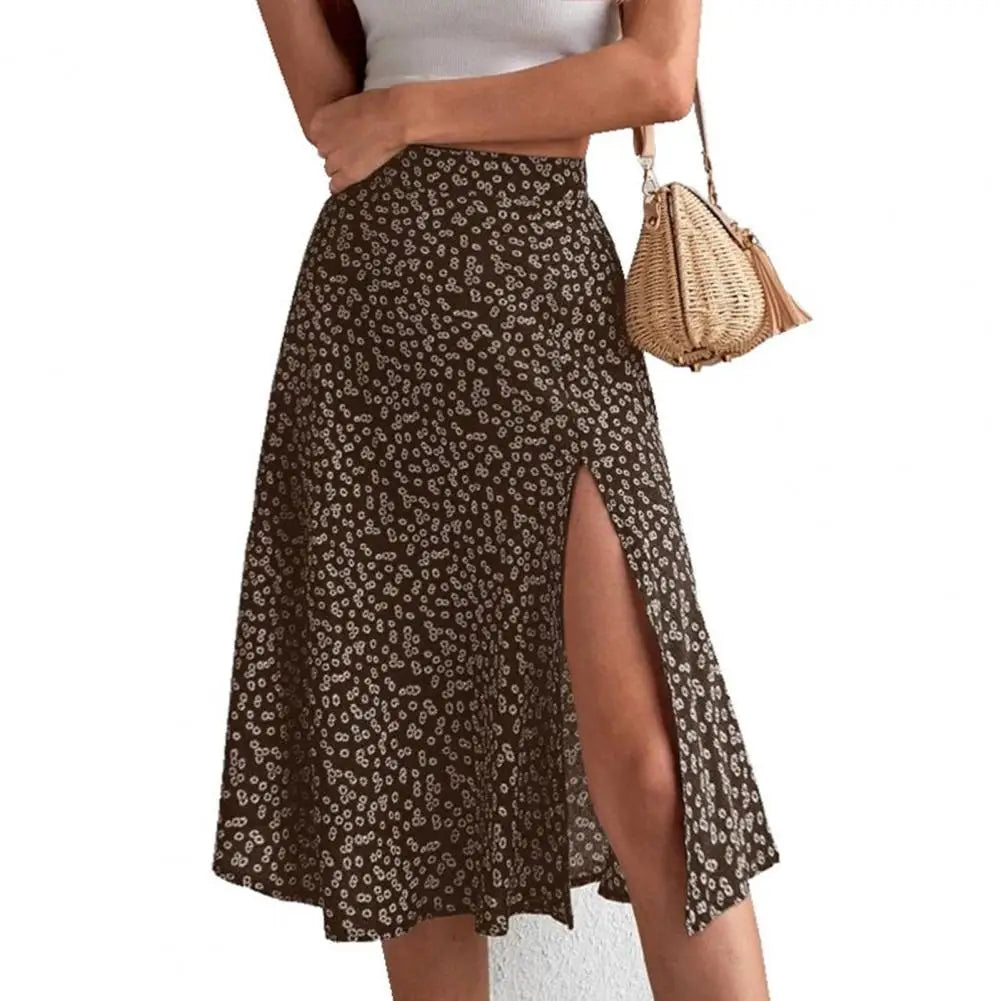 Floral Print Slit A-Line High Waist Loose Skirt