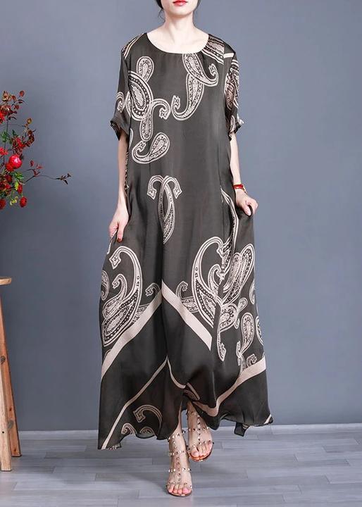 Paisley Print Short Sleeve Crew Neck Loose Maxi Dress