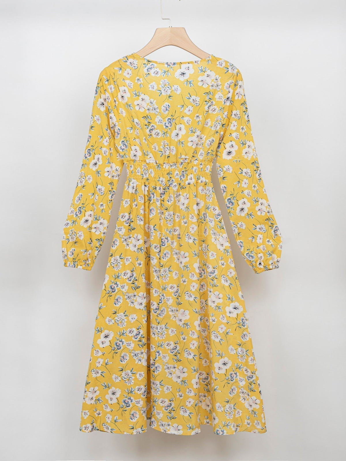 Floral Print V-Neck Puff Sleeve Empire Waist Midi Dress