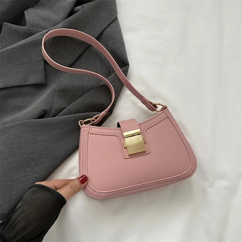 Brown Gold Buckle Vintage Shoulder Bag