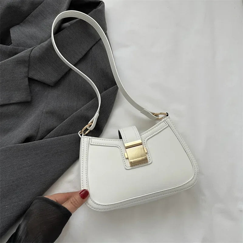 Brown Gold Buckle Vintage Shoulder Bag