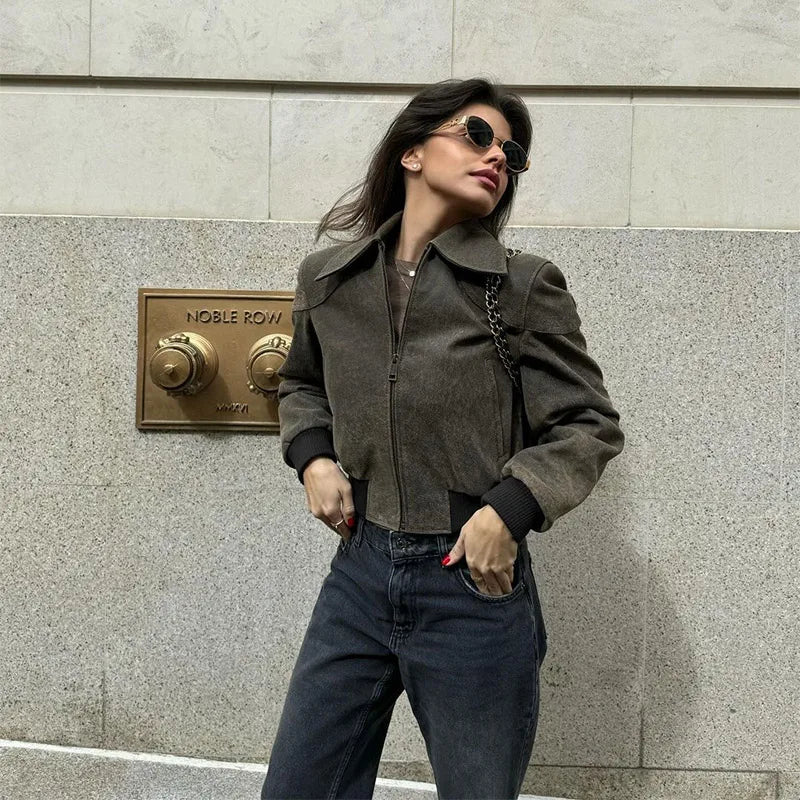 Vintage Casual Zipper Cropped Jacket 5